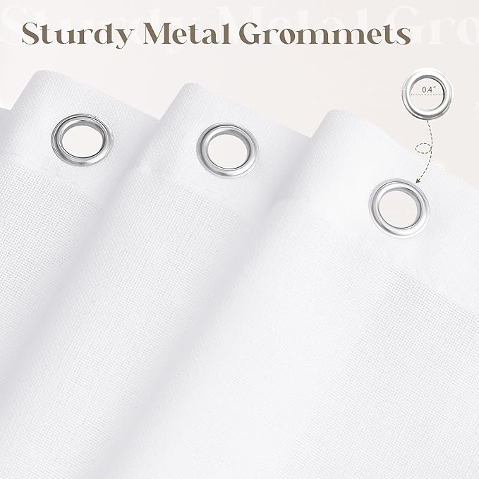 White Linen Shower Curtain for Bathroom Water Repellent 72x78 Inches | Extra Long Shower Curtains, Simple Elegant Modern Farmhouse Country, Bath Shower Curtain Set with Hooks, Textured Fabric