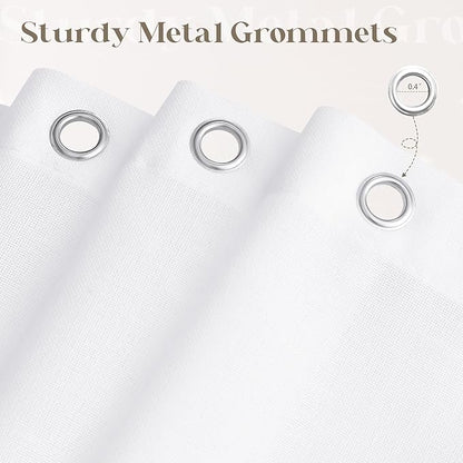 White Linen Shower Curtain for Bathroom Water Repellent 72x78 Inches | Extra Long Shower Curtains, Simple Elegant Modern Farmhouse Country, Bath Shower Curtain Set with Hooks, Textured Fabric