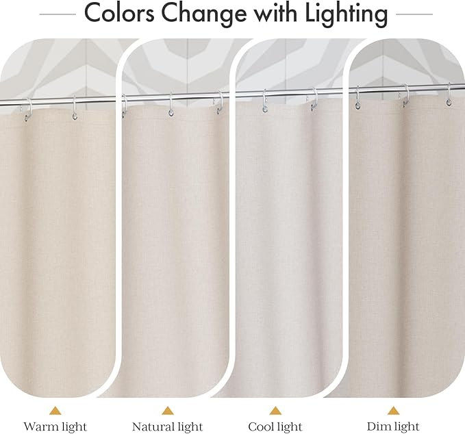 AmazerBath Boho Shower Curtain with Tassels, Beige Shower Curtains for Bathroom, Farmhouse Shower Curtain with Hooks, Faux Linen Rustic Shower Curtain Set, Water Repellent, 72x72 Inches