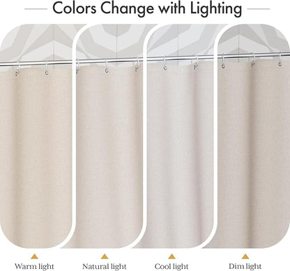 AmazerBath Boho Shower Curtain with Tassels, Beige Shower Curtains for Bathroom, Farmhouse Shower Curtain with Hooks, Faux Linen Rustic Shower Curtain Set, Water Repellent, 72x72 Inches