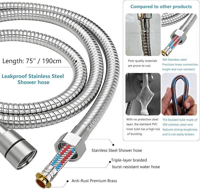 Filtered Shower Head with Handheld, High Pressure 6-Mode Water Softener for Hard Water, 12 Replacement Filters, 75" Anti-Burst Extra Long Hose & Adjustable Bracket for Healthier Skin and Hair
