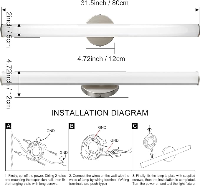 31.5 Inch LED Bathroom Vanity Light, Brightness Adjustment Vanity Light Bar 30W 3000LM, Natural White 4000K Wall Lights Fixture Over Mirror, Modern Vanity Lighting for Bathroom/Dressing Room