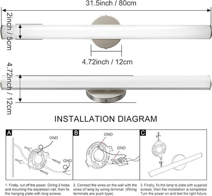 31.5 Inch LED Bathroom Vanity Light, Brightness Adjustment Vanity Light Bar 30W 3000LM, Natural White 4000K Wall Lights Fixture Over Mirror, Modern Vanity Lighting for Bathroom/Dressing Room