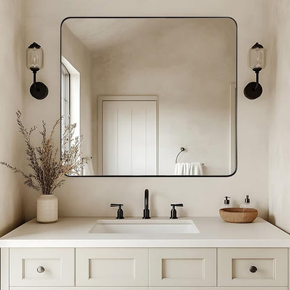 Black Bathroom Mirrors for Over Sink, 36x40 Inch Matte Black Mirror for Bathroom, Rectangle Metal Vanity Mirror for Wall-Modern Clean Design with Superior Stainless Steel Frame