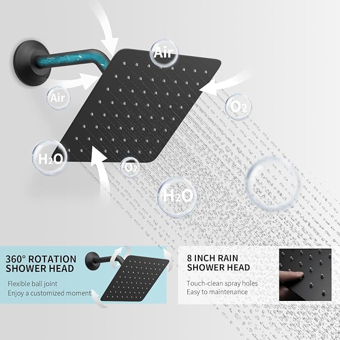 Matte Black Shower System Tempreature Display Shower Fuacet Set | 12 inch and 8 inch Full Body Shower Head, with 6 PCS Body Jet and Handheld Spray