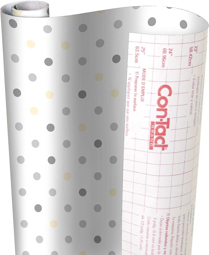 Con-Tact Brand Creative Covering, Self-Adhesive Shelf Liner, Multi-Purpose Vinyl Drawer Liner, Easy to Use and Apply, 18'' x 9', Dottie Gray