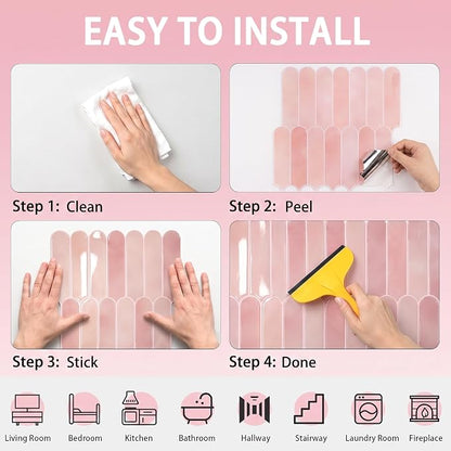 Arttown Peel and Stick 3D Wall Backsplash, 10-Sheet, 12" × 12" Coral Pink | Subway Tile Self Adhesive Thicker Design Wall Tiles Panel Wallpaper for Rental Housing Kitchen Bathroom Balcony