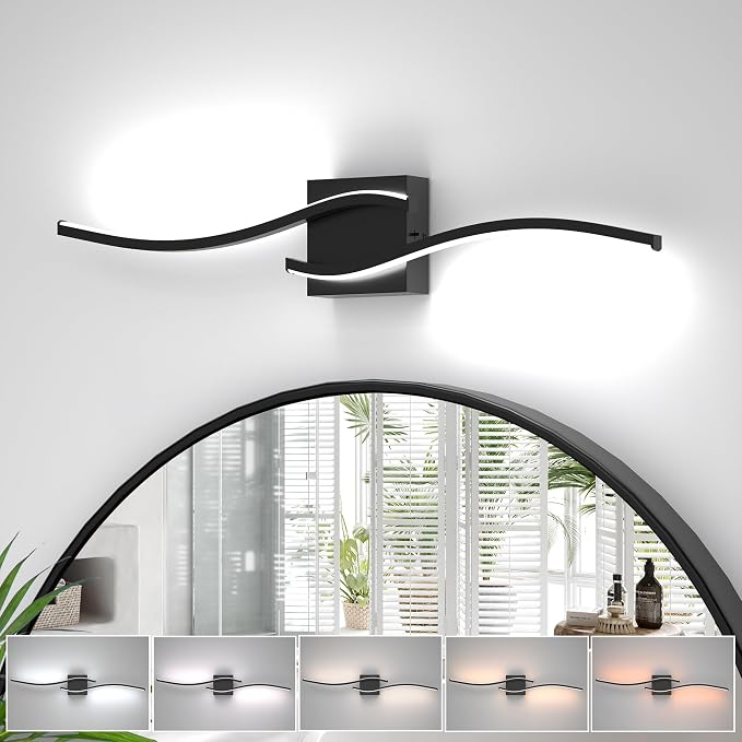 LED Bathroom Vanity Light 5CCT 32in, Black | 2700K-6500K selectable, CRI>80, rust-proof metal & acrylic, ETL certified, for bathroom mirrors, washrooms, vanity areas