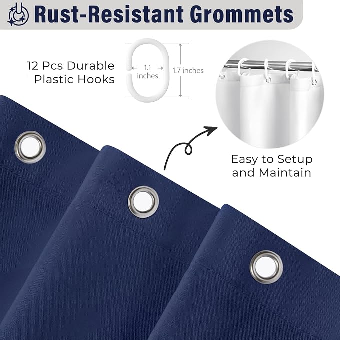 Seasonwood Navy Blue Shower Curtain for Bathroom Ruffle Shower Curtain 72 X 72 Inches Farmhouse Shower Curtains with Buttons & Blue Ruffles | Natural button accents, layered fabric tiers, shabby chic and French country styling for decorative bathroom u...