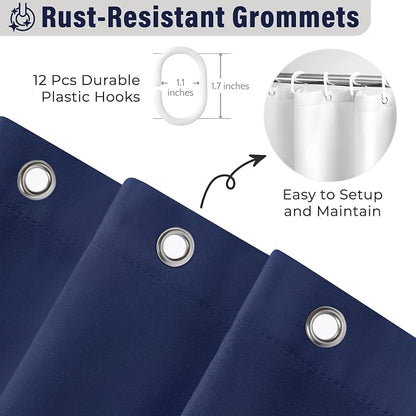 Seasonwood Navy Blue Shower Curtain for Bathroom Ruffle Shower Curtain 72 X 72 Inches Farmhouse Shower Curtains with Buttons & Blue Ruffles | Natural button accents, layered fabric tiers, shabby chic and French country styling for decorative bathroom u...