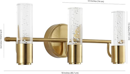 JONATHAN Y 18" Brass Gold Modern Integrated LED Vanity Light Wall Sconce for Bathroom, Clear Bubble Acrylic Shade Minimalist Art Deco Light for Hallway, Entryway, 4000K (JYL7224B)