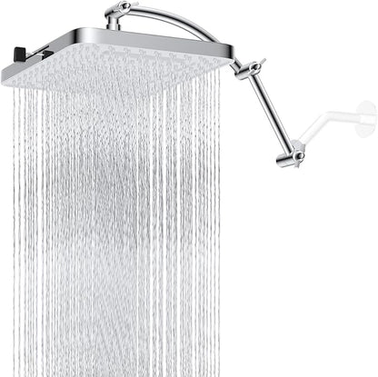 Hibbent Rain Shower Head, 13'' High Pressure Rainfall Square 5 Spray Mode Showerhead with 16" Shower Head Extension Arm, Solid Brass Adjustable Shower Arm Extender, Waterfall fixed Showerheads, Silver