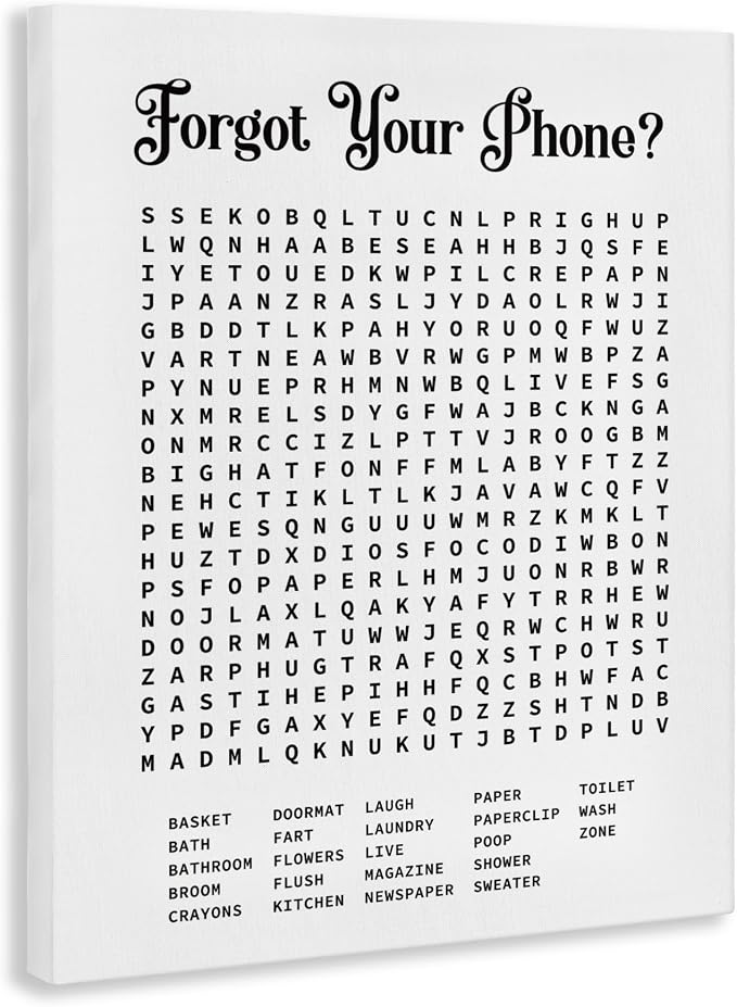 Bathroom Word Puzzle Affirmation, 30 x 40 Inch Canvas Wall Art | Stupell Industries · By Lettered and Lined · Ready to hang · Great for bath decor · Made in USA