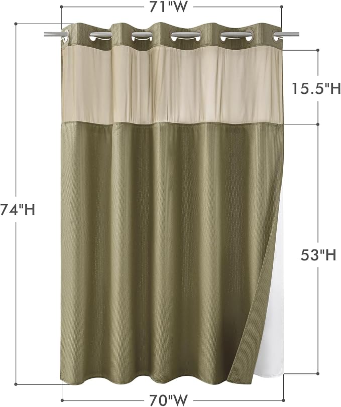 No Hook Shower Curtain with Snap-in Liner, Embossed Waffle Design Fabric Shower Curtain for Bathroom, Soft & Lightweight, 71x74, Taupe
