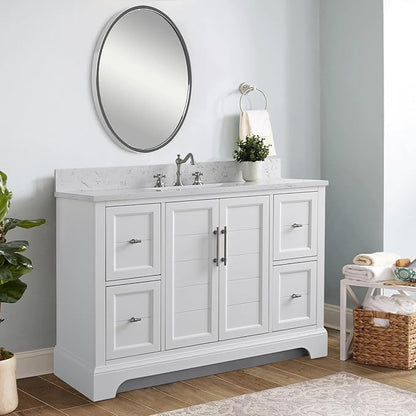 Vanity Art 48 Inch Single Bathroom Vanity With Ceramic Sink and Engineered Marble Top | Undermount Rectangular Cabinet, Soft Closing Doors, Dovetailed Drawers, No Mirror VA5048-W