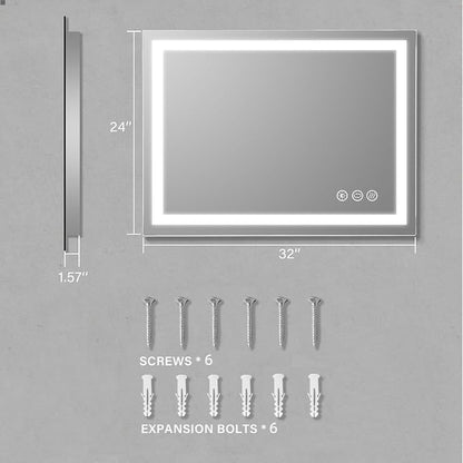 32"x 24" LED Bathroom Mirror Vanity Mirror, Anti-Fog, Dimmable, Color Temperature Adjustable 3000-6000K, Switch-held Memory Led Wall Mirror Suitable for Bathroom, Vanity (Vertical/Horizontal) | Anti-Fog+Dimmable+Color Temperature Adjustable+Switch-held...