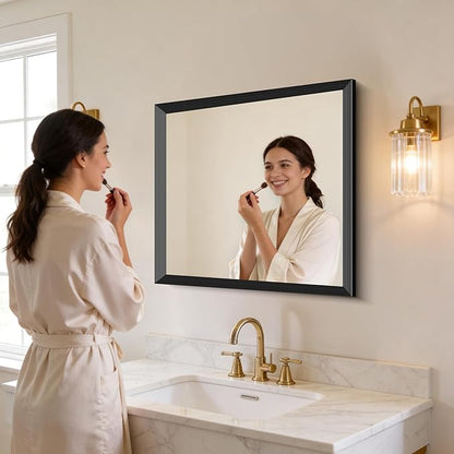 Black Bathroom Mirror 36 x 36 Inch Rectangle Wave Beveled Frame for Wall Bathroom Vanity Mirror for Over Sink, Tempered Glass,for Entryway Hangs, Bathroom Living Room Horizontal or Vertical