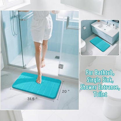 Yimobra Memory Foam Bath Mat, Super Soft Absorbent Bathroom Rug Non Slip 31.5x20 Inch, Quick Dry, Machine Washable Floor Carpet for Tub Shower, Home Decor Accessories, Lake Blue