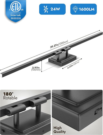 39.4 Inch Modern Bathroom Light Fixture, 24W 5CCT Dimmable LED Black Bathroom Vanity Lights Over Mirror, Vanity Lights for Bathrooms Restroom Mirror- ETL Certified