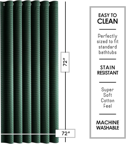 Clara Clark Hunter Green Shower Curtain - Hotel Quality Waffle Fabric Bath Curtain 72x72, Heavy Duty Waterproof Shower Curtains for Bathroom