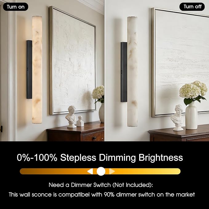 Alabaster Wall Sconce Black, 36" Large Matte Black Linear Sconce, Durable Modern Wall Sconces for Bathroom Vanity, Dimmable 3000K Faux Alabaster Lighting for Living Room, Bedroom, Stairs (1 Pack)