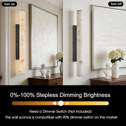 Alabaster Wall Sconce Black, 36" Large Matte Black Linear Sconce, Durable Modern Wall Sconces for Bathroom Vanity, Dimmable 3000K Faux Alabaster Lighting for Living Room, Bedroom, Stairs (1 Pack)