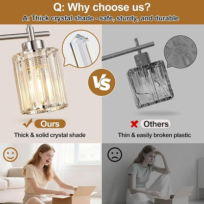 Modern K9 Crystal Bathroom Vanity Light Fixtures, 4-Light Chrome Vanity Lighting Over Mirror, Clear Crystal Shades, Modern Bathroom Light for Bedroom Living Room Hallway Dressing Room