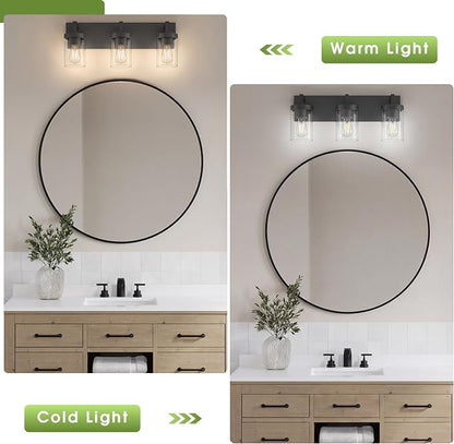 Bathroom Vanity Light, 3 Light Matte Black Vanity Lights with Clear Glass Shade, 22in Modern Wall Sconces, Bathroom Lighting Fixtures Over Mirror