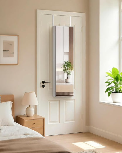 Nicetree Jewelry Cabinet Armoire, Hanging Jewelry Organizers and Storage, Lockable Jewelry Cabinet with Full-Length Mirror, Wall or Door Mount Jewelry Mirror Cabinet, Shelves, Polishing Cloth