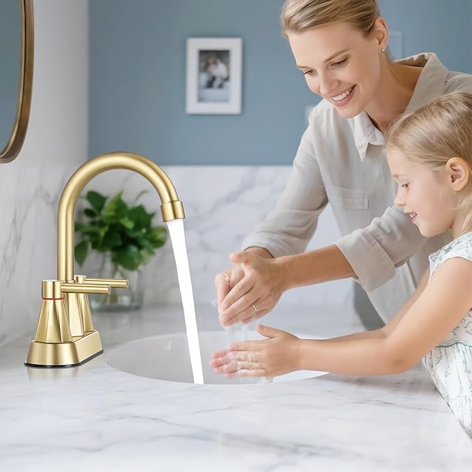 4 inches Bathroom Faucet for 3 Hole,2-Handle Bathroom Sink Faucets with Pop Up Drain (Brush Gold)