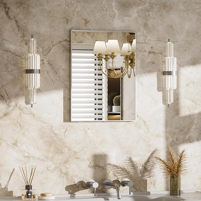 MZON 16" x 20" Brushed Nickel Bathroom Vanity Mirror, Mirror for Over Sink | Aluminum Alloy Frame, Clear Reflection, Rust-Resistant, Vertical or Horizontal, Wall Mount, Bedroom and Entryway