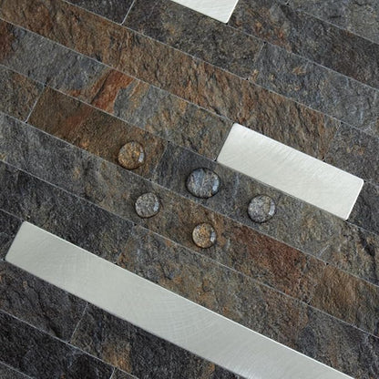 AULIGET 20 Sheets Rust Slate Peel and Stick Backsplash, PVC Mixed Metal Silver Wall Tile Stick on Backsplash for Kitchen and Bathroom