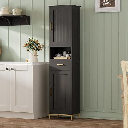 Homhedy 67" H Bathroom Storage Cabinet, Tall Bathroom Cabinet, Black | Narrow Cabinet with Doors and Drawer, Adjustable Shelves, Floor Cabinet for Bathroom, Living Room, Kitchen, Dining Room