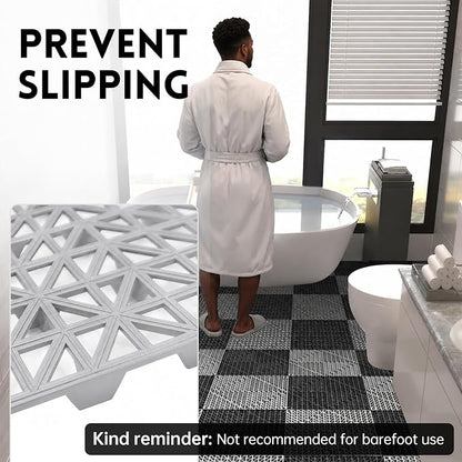 RITOLLO Modular Interlocking Cushion Drainage Floor Tiles, 16-Pack 11.8"x11.8" PVC Raised Non-Slip Interlocking Mats with Drain Holes for Deck, Pool, Garage, Shower, Patio, Bathroom, Sauna, Yard -Gray