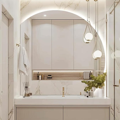 44" Half Moon LED Bathroom Mirror, Backlit Wall Mirror with Lights | Frameless Vanity Mirror with 3 Color Dimmable, Anti Fog, HD Shatter-Proof, IP65 Waterproof, Memory, CRI95+, Right/Left Cut