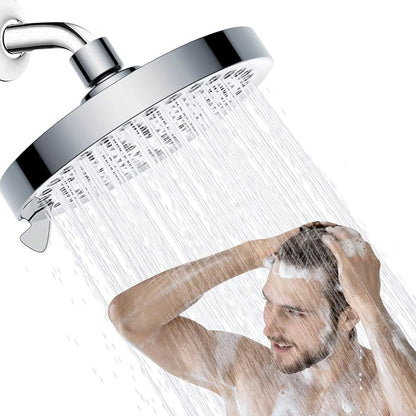 High Pressure Shower Head 7-Setting 6" Fixed Rain for Low Flow | 360° adjustable ball joint, ABS lightweight, low water pressure, easy install without tools, ideal for dorm/apartment/renter