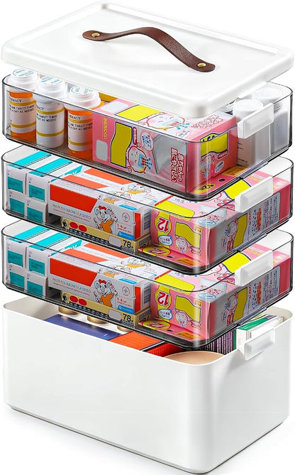 Homaigie Extra Tall 4-Tier Medicine Cabinet Organizer for Medicine Bottles Organizer, Portable Medicine Storage Box with Leather Handle, Empty First Aid Kit Container for Home, Classroom