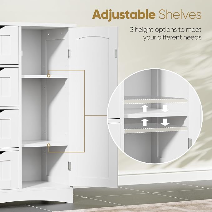 SUPER DEAL Bathroom Storage Cabinet with 4 Drawers and 1 Cupboard, Entryway Home Decor Furniture Towels Storage Organizer Unit, White