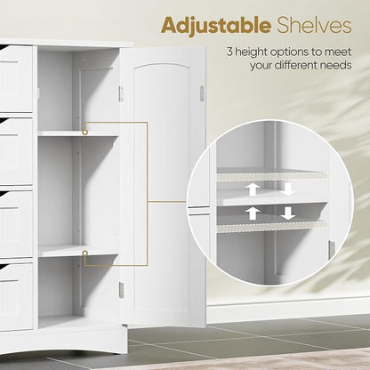 SUPER DEAL Bathroom Storage Cabinet with 4 Drawers and 1 Cupboard, Entryway Home Decor Furniture Towels Storage Organizer Unit, White