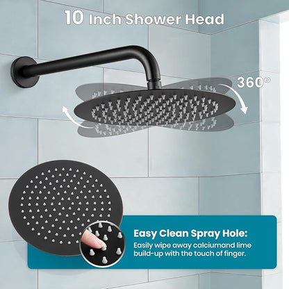 gotonovo Shower System 10 Inch Round Rainfall Showerhead Wall Mounted High Pressure Shower Faucet Set Fixture Combo with Rough in Valve and Cylindrical Handheld Spray, Oil Rubbed Bronze