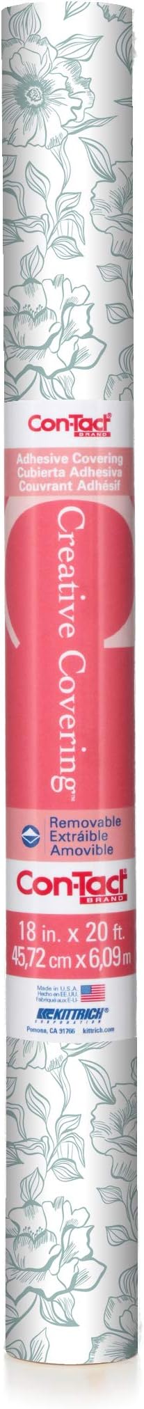 Con-Tact Brand Creative Covering, Self-Adhesive Shelf and Drawer Liner, Multi-Purpose Vinyl Roll, Easy to Use and Apply | Peel & Stick, 18'' x 9', English Rose Blue