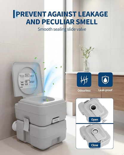 Garvee Portable Travel Toilet, T Outlet Water, RV Potty | 5.3 Gal Waste Water Tank & 3.2 Gal Flush Tank, Indoor Outdoor Push-Button Pressurized Flush Commode for Camping Boating