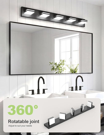 VOLISUN Modern 5-Light, 40-Inch Black Bathroom Vanity Light Fixtures Over Mirror, 5CCT Dimmable, Energy Efficient, ETL Certificated