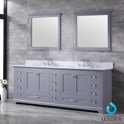 Dukes Double Bath Vanity Set - Carrara Marble Top & Mirror Dark Grey