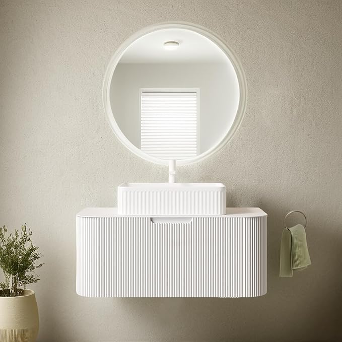 36'' Bathroom Vanity with Sink, Floating Vanities with Rectangular Ceramic Basin and Marble Top, Extra Large Storage Drawer, Soft-Close Design, Pre-Assembled Cabinet, White