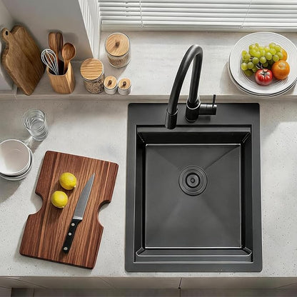 Black Bar Sink Drop In, 15x20 Inch Kitchen Sink Stainless Steel Small Topmount Workstation Sinks, Single Bowl Kitchen Sinks for Office Laundry Wet Bar Prep RV Outdoor Yard