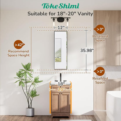 TokeShimi 12x36 Recessed Medicine Cabinet with Mirror Surface Mount, Aluminum Framed Metal Black Medicine Cabinet Mirrored, Bathroom Beveled Mirror with Storage Adjustable