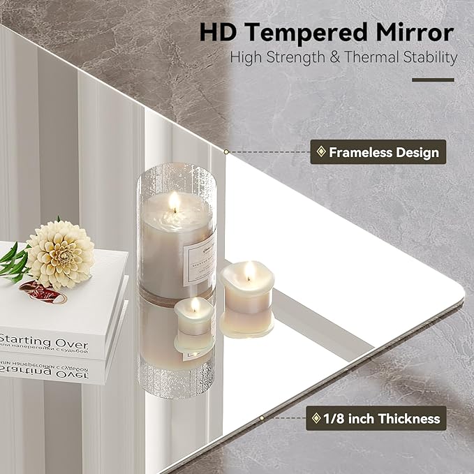 Brightify Frameless Mirror, 30x36 Inch Bathroom Mirrors for Over Sink, Large Tempered Glass Square Wall Mirror, Frameless Vanity Mirror for Gym, Yoga, Living Room, Bedroom, Entryway