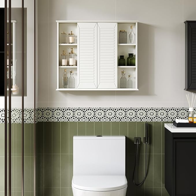Bathroom Medicine Cabinet Mirror 28.3 x 23.8 inch Bathroom Mirror with Storage Wall Mounted Medicine Mirror Cabinet Wood Organizer with 2 Door Surface Mount Farmhouse Storage Cabinet