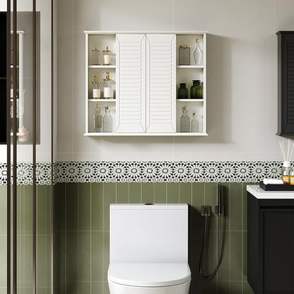 Bathroom Medicine Cabinet Mirror 28.3 x 23.8 inch Bathroom Mirror with Storage Wall Mounted Medicine Mirror Cabinet Wood Organizer with 2 Door Surface Mount Farmhouse Storage Cabinet
